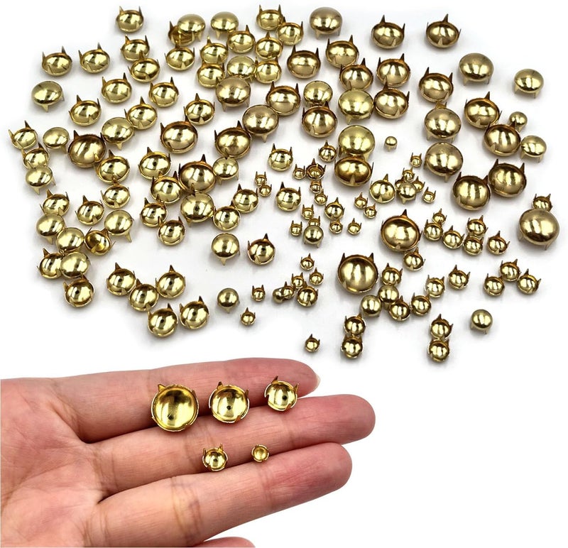 honigo 150pcs Nailheads Round Dome Studs Rivets Gold Metal Solid Brass 4/6/8/10/12mm 4 Prongs Spikes Spots for Leather Craft Clothes Belt Bag Shoes Decorations Totes DIY Craft - Image 5